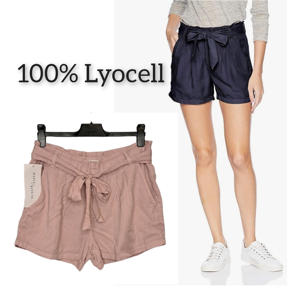 Paperbag Top Shorts◇100% Lyocell◇Tie Waist◇Sz 14◇Daily Ritual◇Salmon Pink◇NWT